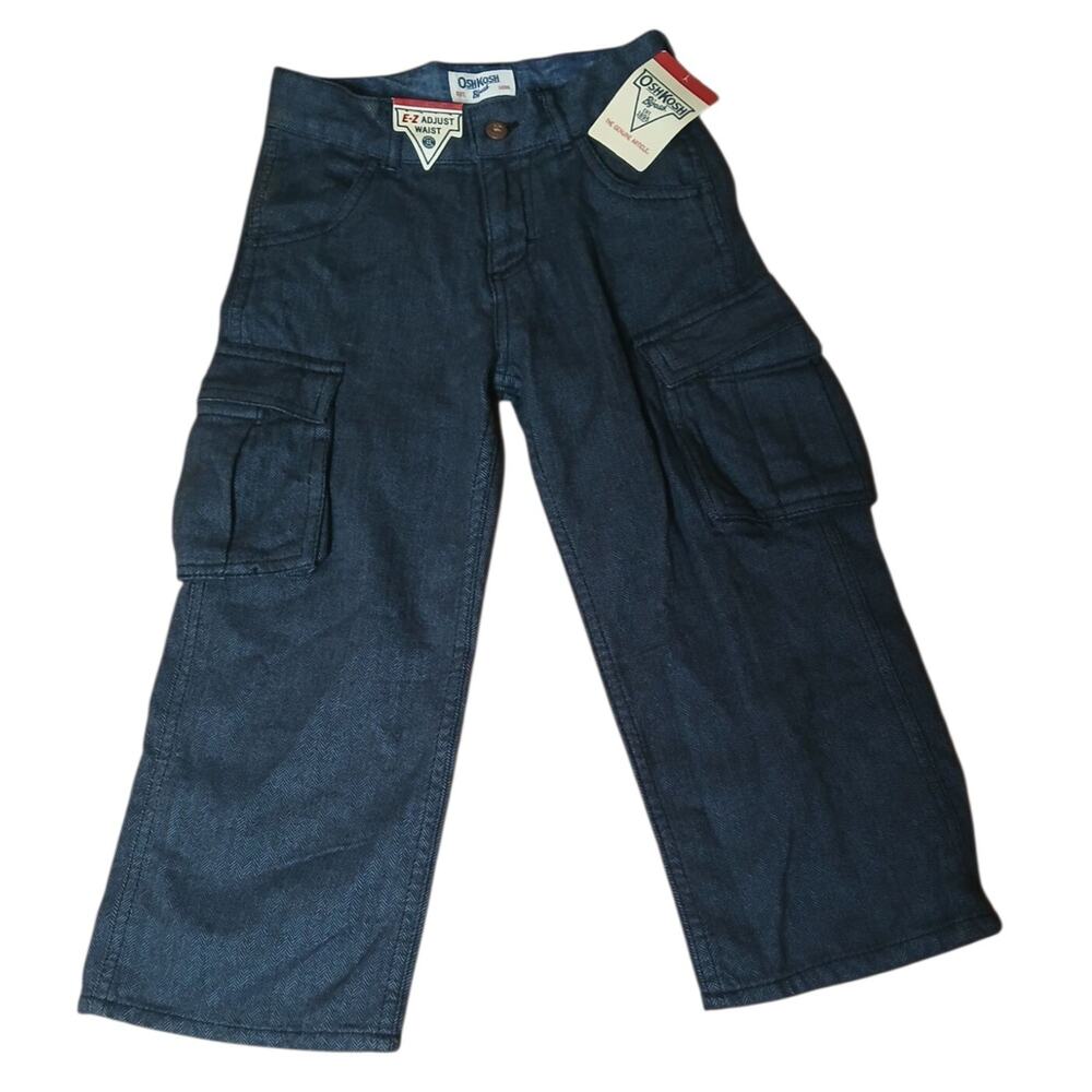 Oshkosh Boys Pants 4T Toddler E-Z Adjust Waist Cargo Dark Blue‎ 100% Cotton NWT